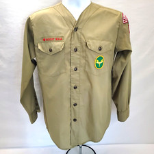 Vintage Boy Scouts of America Uniform Shirt Beige Long Sleeve Size Med