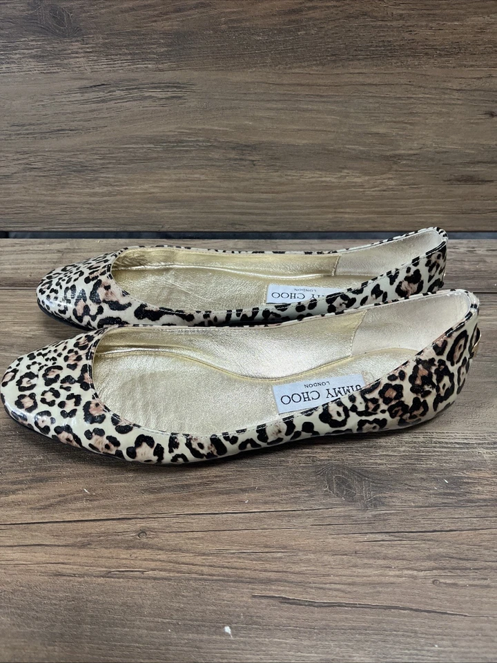 JIMMY CHOO WITTY - RARE Leopard Print Shimmer Patent Flats SIZE -  36.5 - 6US Foto 4 de 4