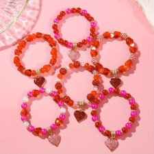 6 Piece Valentine's Day Bracelet Heart Faux Pearl Multi-Layer Stretch Bracelet