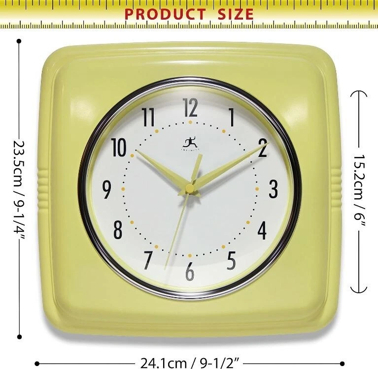 Retro Square Wall Clock 9-1/2" Silent Non-Ticking Vintage Plastic Quartz Analog - Image 2 of 4