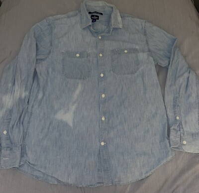 Old Navy Blue Denim Shirt Slim Fit Long Sleeve Button XL