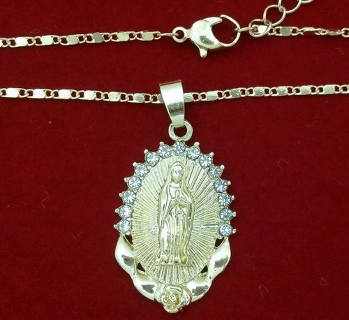 14k Gold Filled God Mother Virgin Mary Blessed Holy Crystal Pendant Necklace 18" - Picture 2 of 12