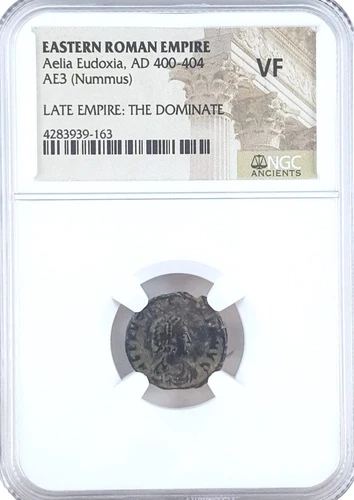 A-DS6 - Roman Empire AE3 Aelia Eudoxia (AD 401-460) Nummus NGC (VF) Bronze Coin