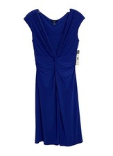Chaps Women Liquid Knit Dress Sz M Twist Front Slimming Royal Blue
