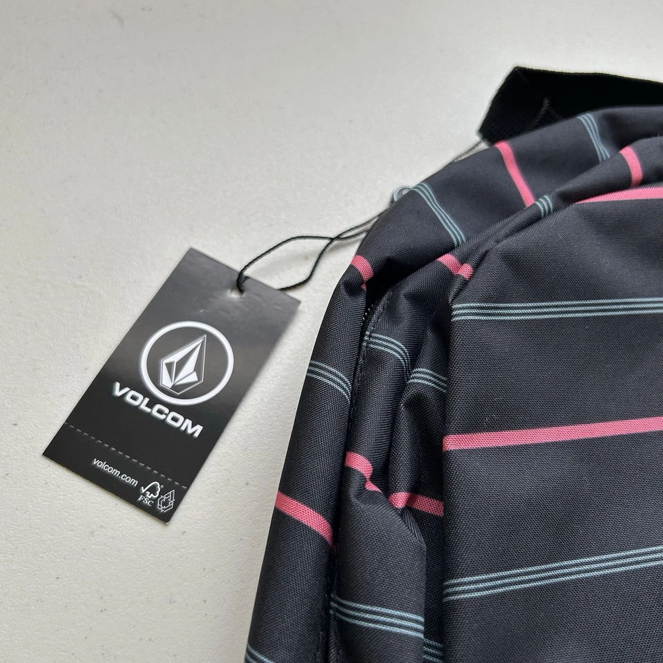 Volcom Mujer Poli Mochila Escolar Sunstone Negro Rosa Rayas Nueva Foto 3 de 4