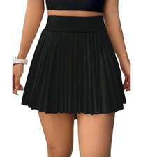 Women's High - Waisted Pleated Mini Skirt, Classic Black A - Line Tennis Skir...