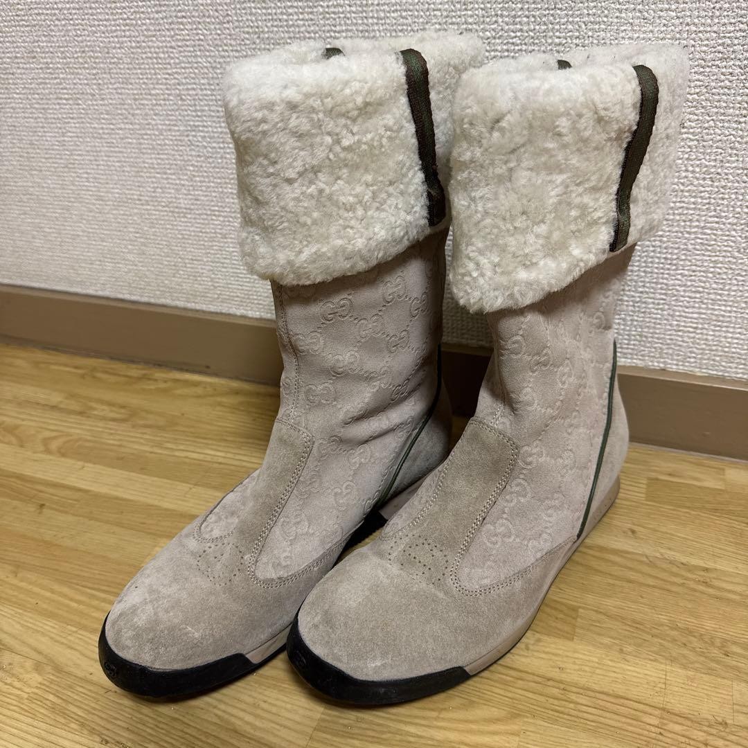 GUCCI Mouton Boots Shoes GG EU 35.5 US 5.5 Suede Beige Authentic thumbnail 15
