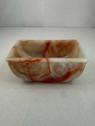 Akro Agate Orange Marble Slag Swirl White Flower Planter #1