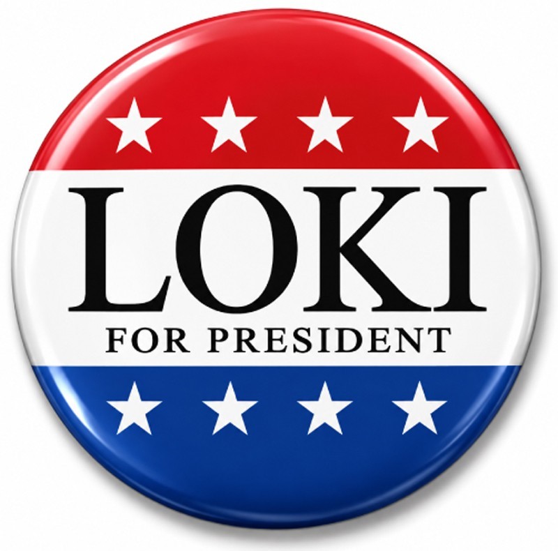 LOKI FOR PRESIDENT QTY 1 HALLOWEEN COSTUME PROP 3" PIN BACK BUTTON