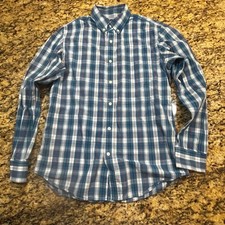 Banana Republic Mens Blue Plaid Soft Wash Tailored Slim Fit Button Down Shirt M