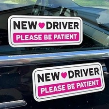 Non-Magnetic Pink New Driver Stickers - Removable Vinyl Decals for Cars Window