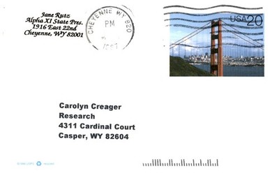 Jane Rutz to Carolyn Creager, 1916, Cheyenne, WY Postcard