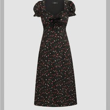 Cider SQUARE NECK FLORAL BOWKNOT PUFF SLEEVE MIDI DRESS CC19-7 S