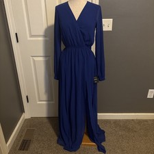 NEW Lulus Royal Blue Long Sleeve Sheer Maxi Dress Size Small