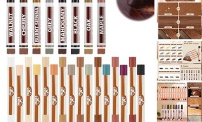 Wood Filler Putty Sticks -16 Colors Wax Crayons & 8 Furniture Marker Touch-Up