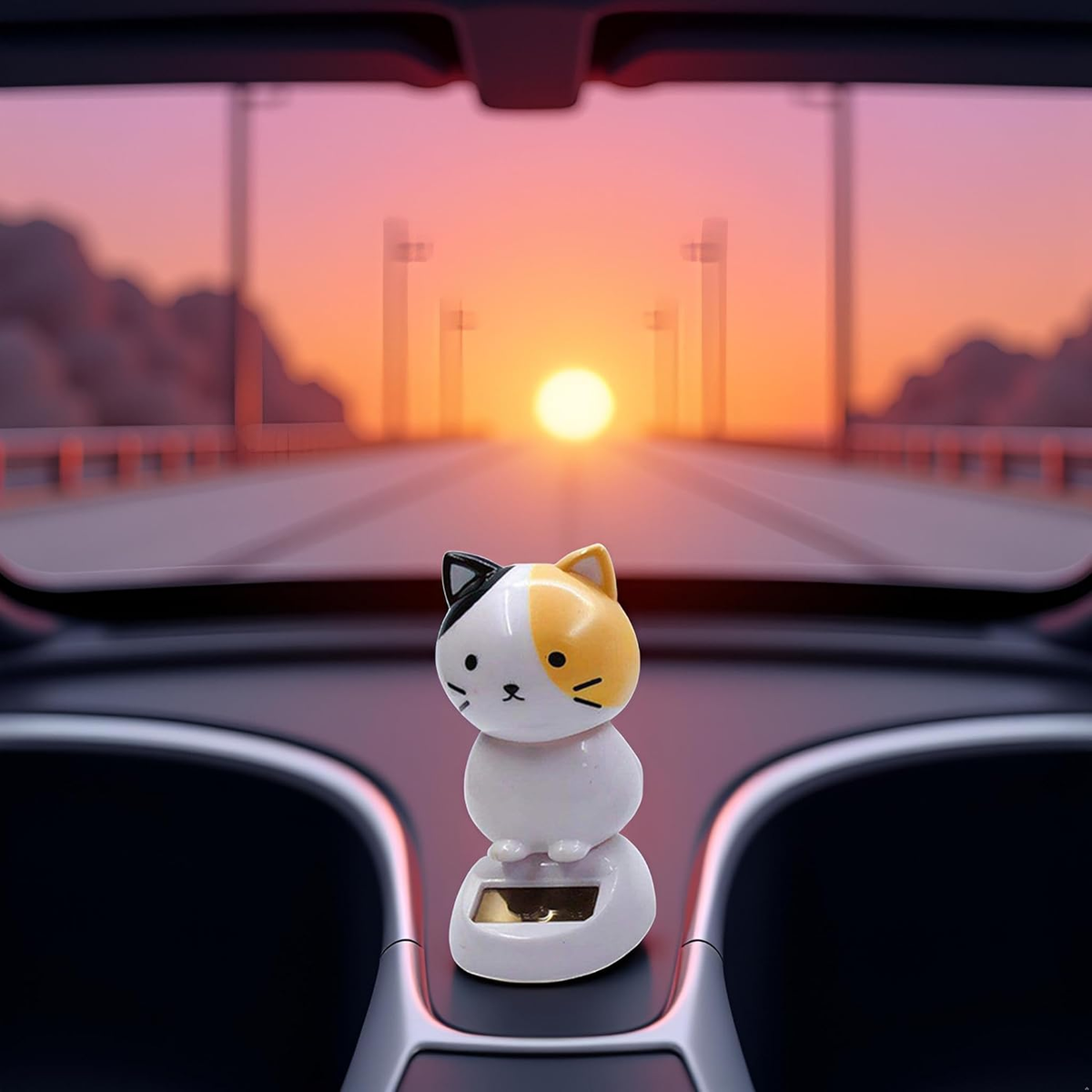Asudaro Speelgoed op zonne-energie, schattige kat, autodashboard, kat, ornament, zonnedansspeelgoed, autodecoratie, kat, decoratiefiguur, wiebelkop, kleine dieren, autodecoratie, ook voor bureaus