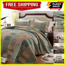 Quilt Set - Full/Queen Size Floral Paisley Olive Green Bedding Set with 2 Pil...