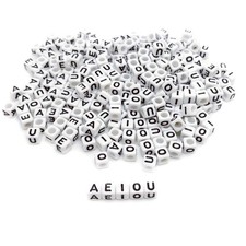 Vowel Letter Cube Beads 6x6mm White Acrylic 250 pcs for Bracelets Necklaces