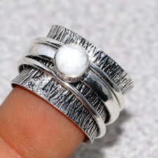 925 Silver Plated Spinner Rainbow Moonstone Ring US 7 Special Edition Design JW