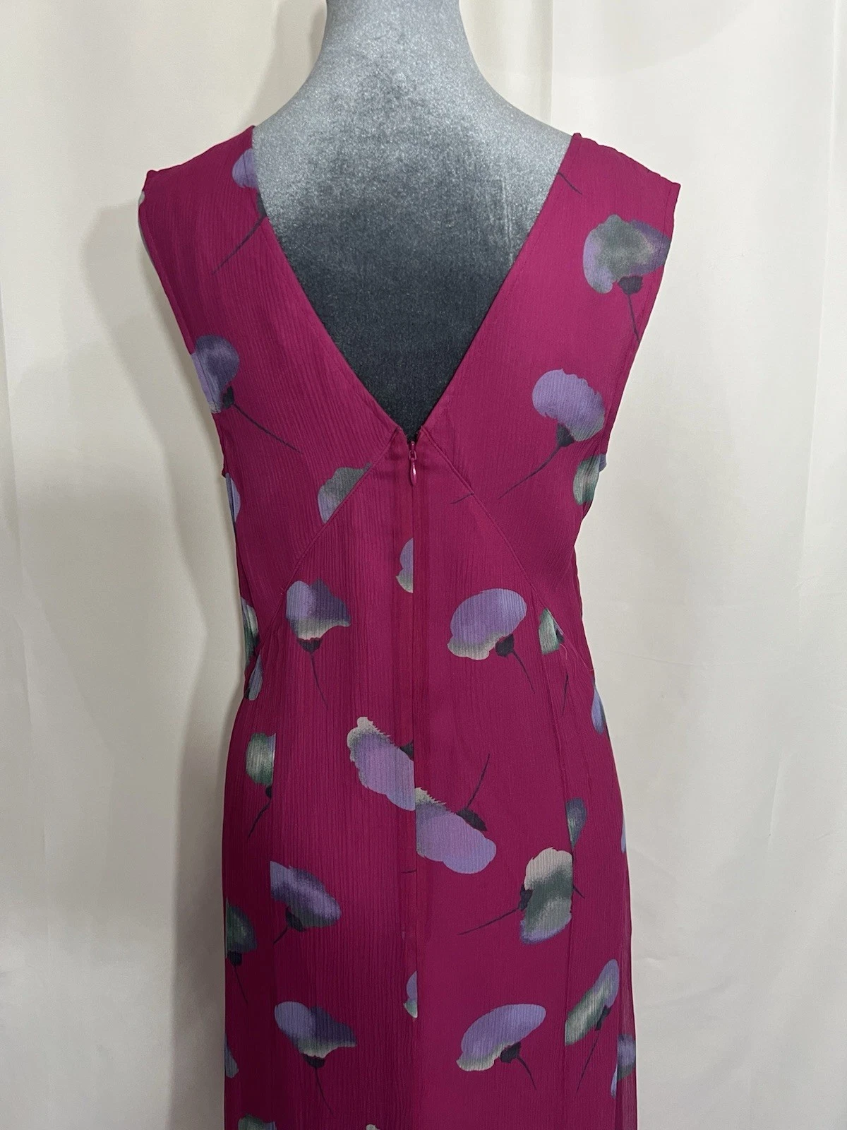 Abito Coach senza maniche lunghezza media rosa scollo a V 100% seta chiffon trasparente taglia 4