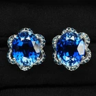 925 Sterling Silver White Gold Earrings Graceful Velvet Blue Sapphire 13.75Ct