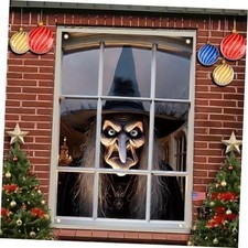 Window Cover Halloween 47x31 Inch Scary Witch Face Banner Creepy Window Witch 2