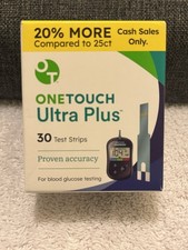 One Touch Ultra Plus Glucose Test Strips NIB 30 strips Exp 02/26