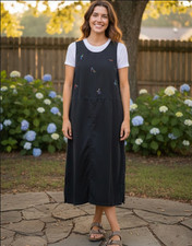 VTG Talbots 90s Butter Mom Maxi Dress L Gardening Embroidered Cottage Jumper