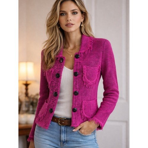 Willow Pink Textured Fringe Jacket – Boho Chic Statement Piece Size M