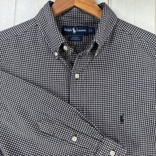 Ralph Lauren Shirt Mens Large Navy White Check Long Sleeve Button Down Pony Logo