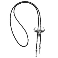 Bolo Tie for Men Rodeo Cowboy Leather Necktie Western Necklace Silver Bolo Ne...