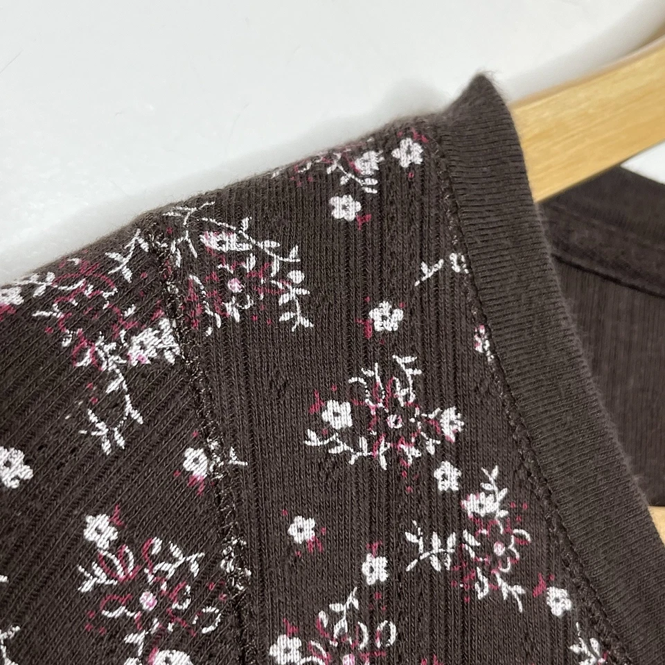 Gap Y2K цветочный Henley верхний коричневый женщин XS ребристый Pointelle Cottagecore изящный - Изображение 3 из 4