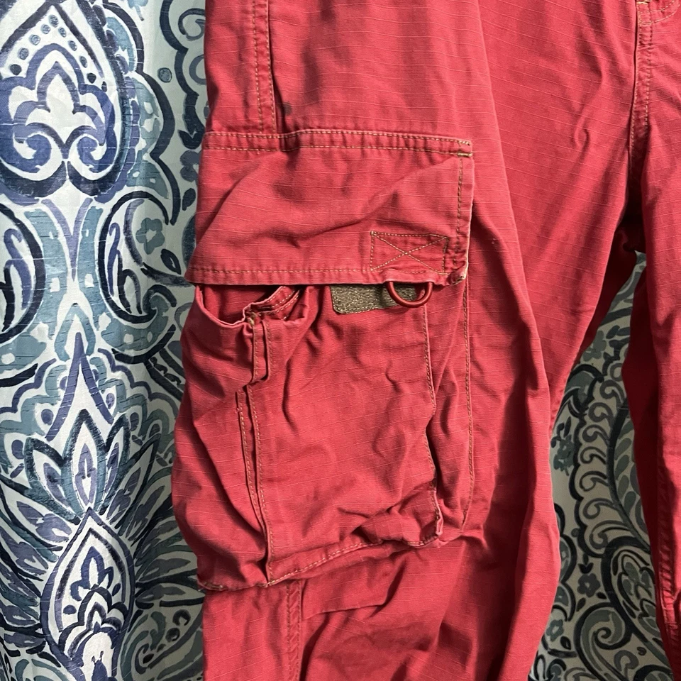 Vintage GAP Cargo Pants Mens S Red Ripstop Baggy Parachute Cinch Bungee Y2K READ - Image 4 of 4