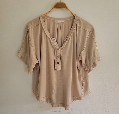 We The Free Heritage Henley Small Beige Minimalist Slouchy Oversized Western
