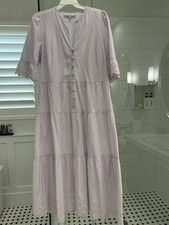 Ann Taylor Loft White/lavender Cotton Striped Eyelet Dress Sz 10