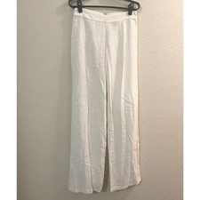 Windsor Cotton White Pants Flat Front Back Zip Flowy Linen Style Size Small