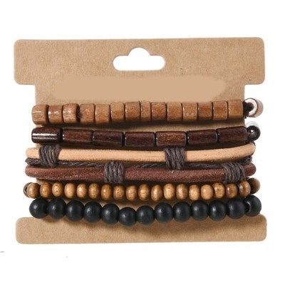 Handmade Layering Beaded Bracelet With Coconut Shell Accent Elastic Comfortable