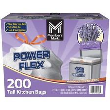 Member's Mark Power Flex 13-Gallon Tall Kitchen Trash Bags, Lavender, 200 ct.