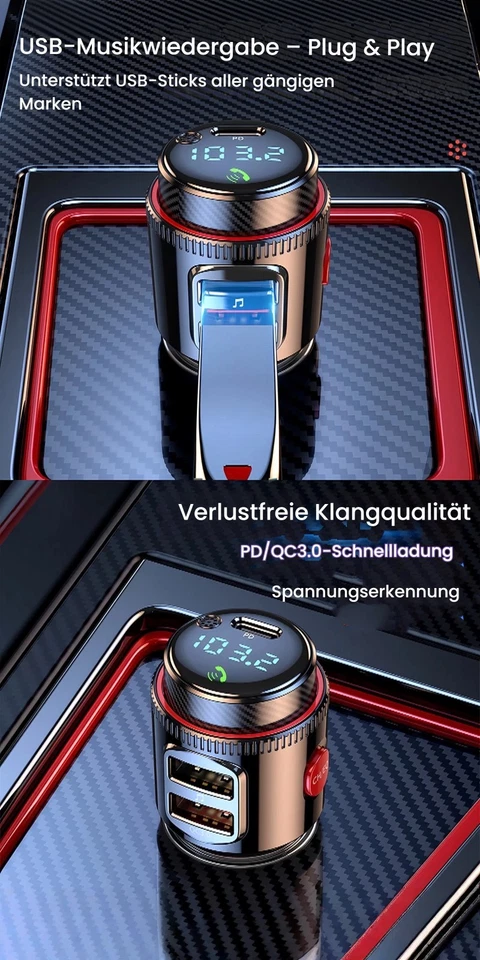 Bluetooth 5.0 Auto Adapter FM Transmitter mit Schnellladen und Freisprechen - Bild 4 von 4