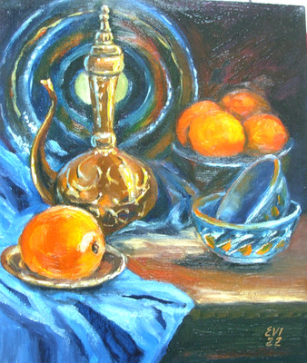Östliches Stillleben Original Ölgemälde Wandkunst Dekor Leinwand Tafel 10x12 Zoll