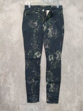 7 For All Mankind Jeans Womens 26 Black Denim Floral Skinny Mid Rise Stretch