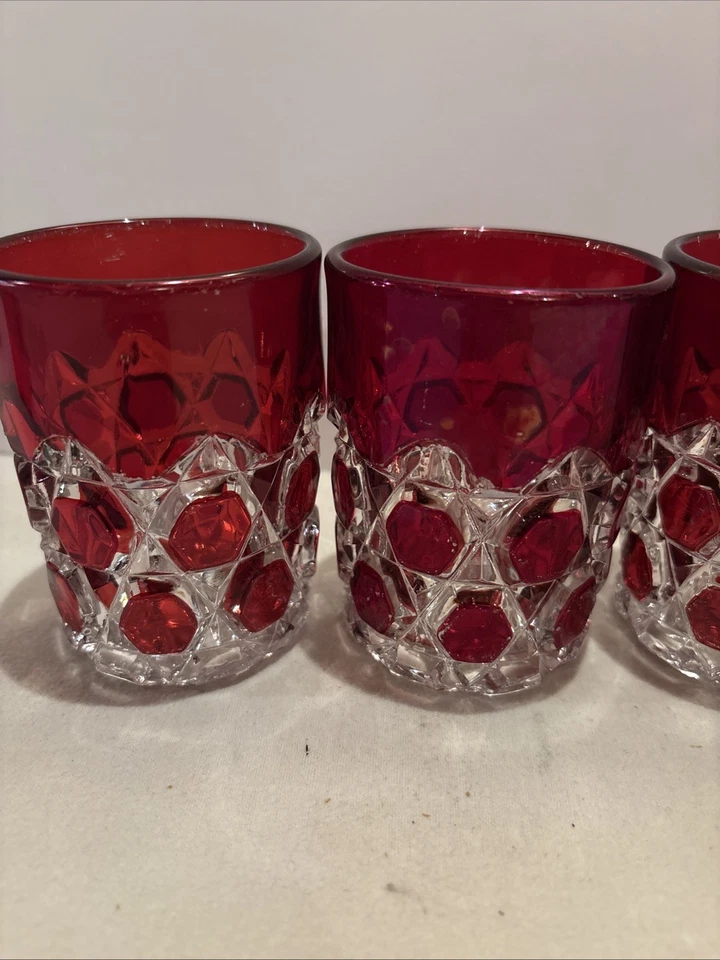 SET OF 6 Doyle & Co EAPG Ruby Stained Block Tumblers 1891  Patterned Glass - Image 2 of 4