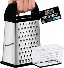 GORILLA GRIP XL 4-Sided Cheese Grater With Container, 100% BPA-Free Stainless St