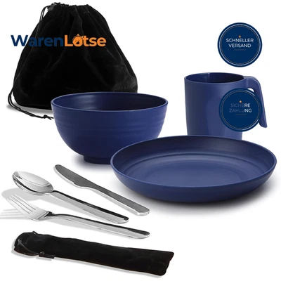 Camping Mess Kit Besteck Set mit Messer, Löffel, Gabel, Tasse, Schüssel, Teller - Bild 1 von 4
