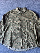 Woolrich Shirt Mens XL Long Sleeve Green Fish Charts Fishermen Cabincore