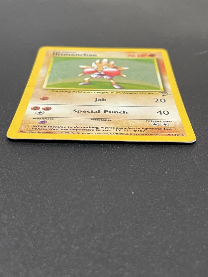 Hitmonchan 8/130 Holo Rare Swirl WotC Card Pokémon Base Set 2 - Image 3 of 4