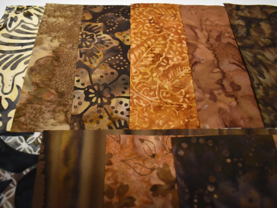 Lote 12 Tela Algodón Cuadrada 9-1/2" X 9-1/2" Marrón Batik Floral Fondo Tonal Foto 2 de 4