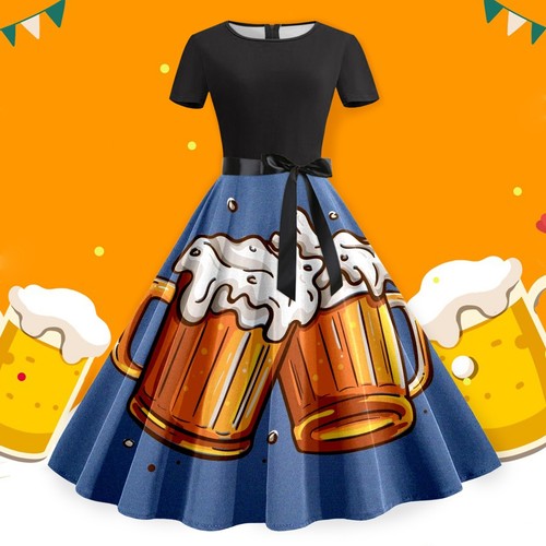 Damen Sommerkleid, lässig, Rundhalsausschnitt, kurzärmelig, abnehmbarer Gürtel, - Bild 13 von 33