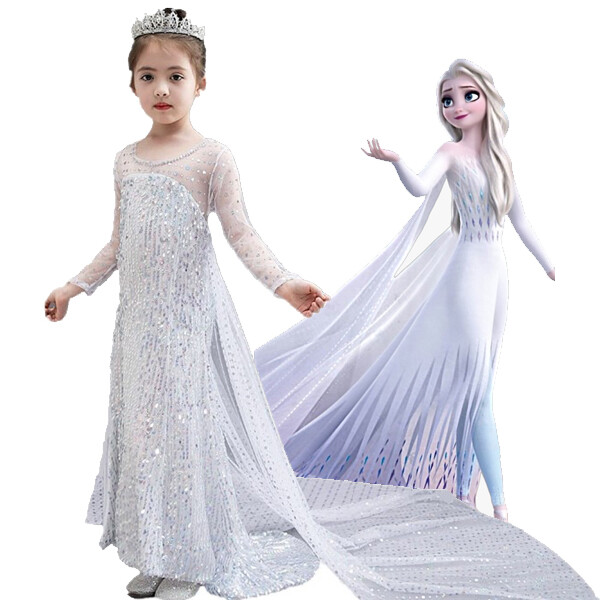 2019 New Release Girls Frozen 2 Elsa Costume Party Birthday White Dress 2-10  Yrs | eBay