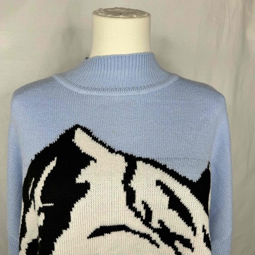 Divided Blue Graphic Crew Neck Long Sleeve Pullover Sweater Women Large Mountain - Picture 6 of 13